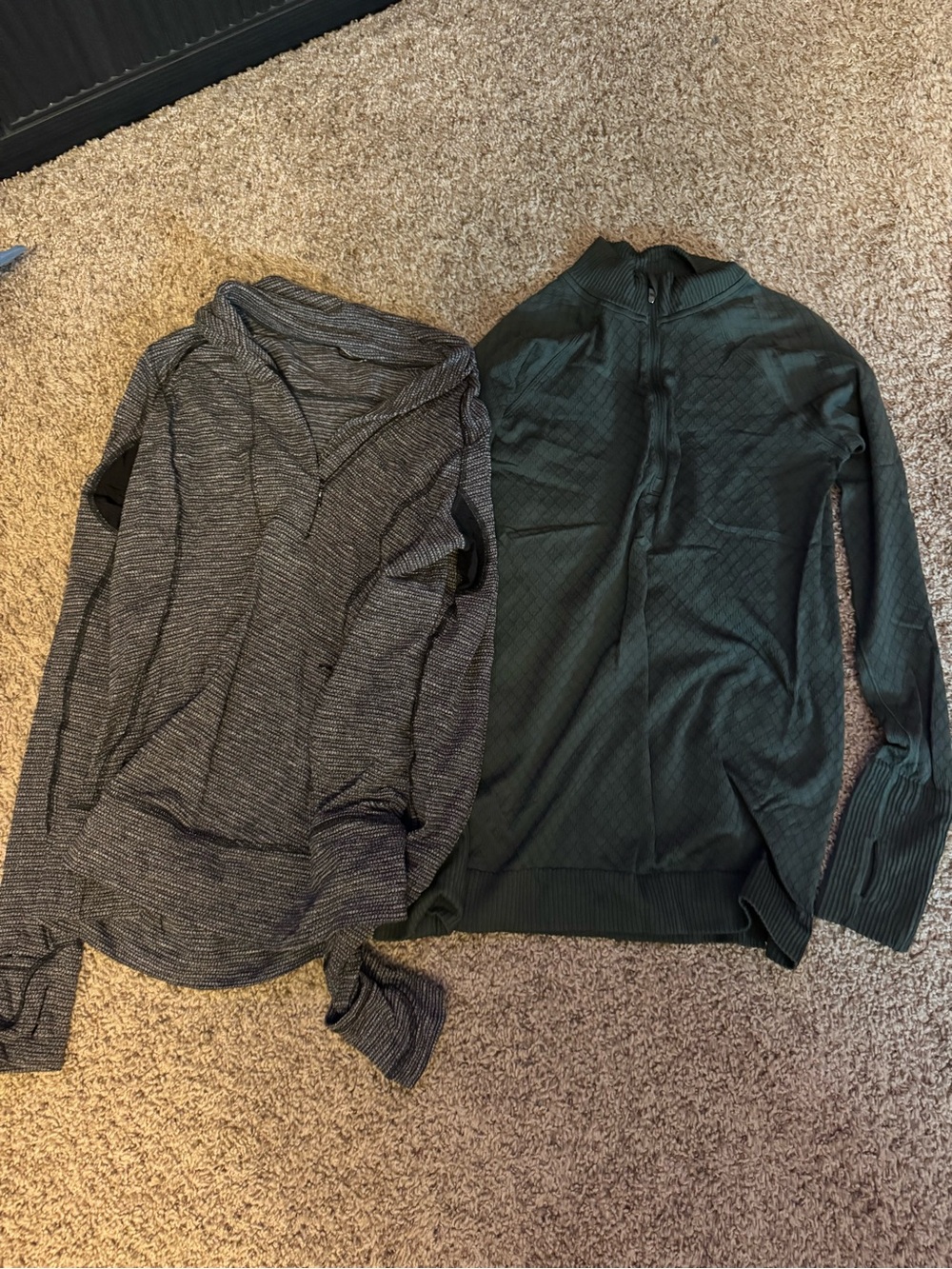 lululemon athletica gray striped pullover & dark green zip sweater